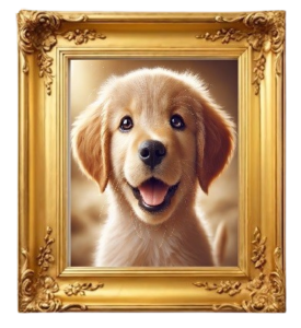 Golden Retriever puppy in gold frame