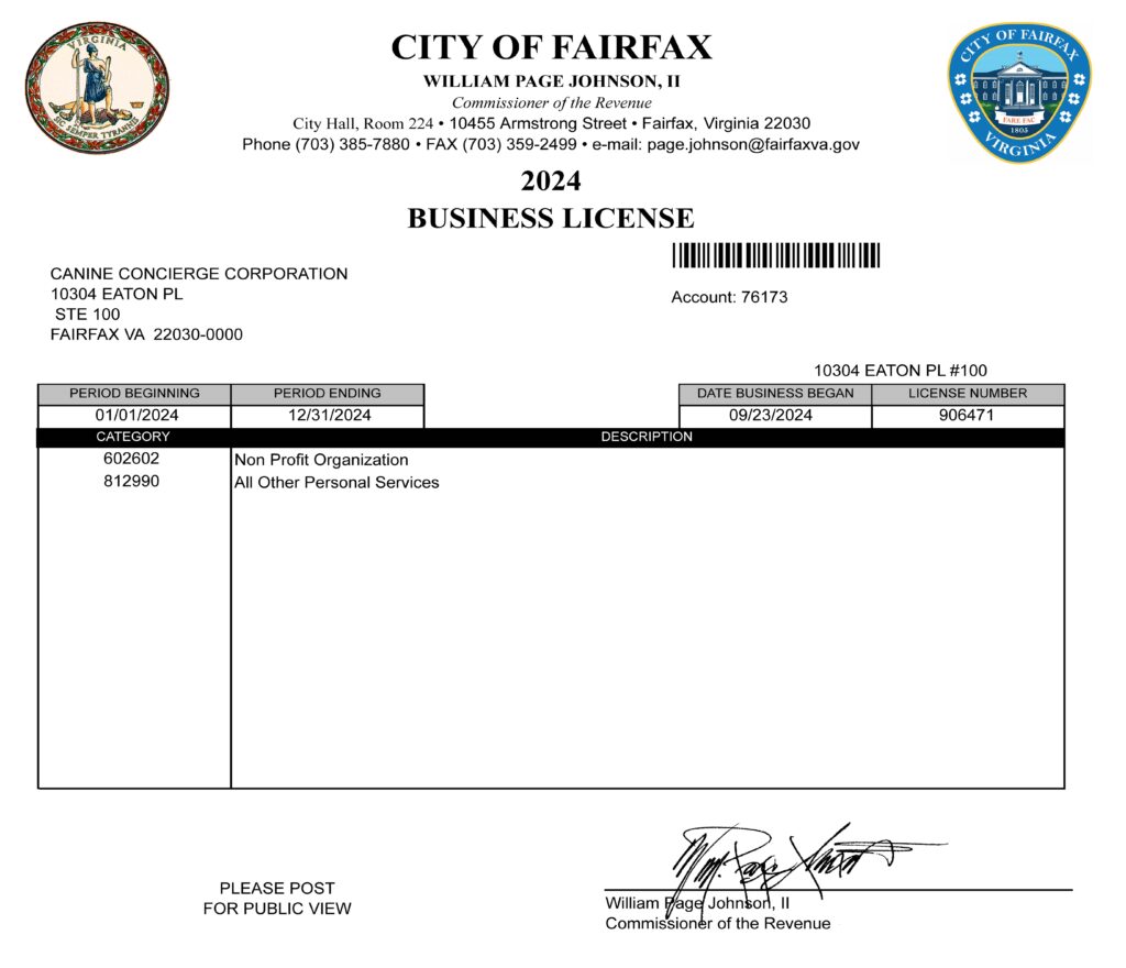 city of Fairfax business license