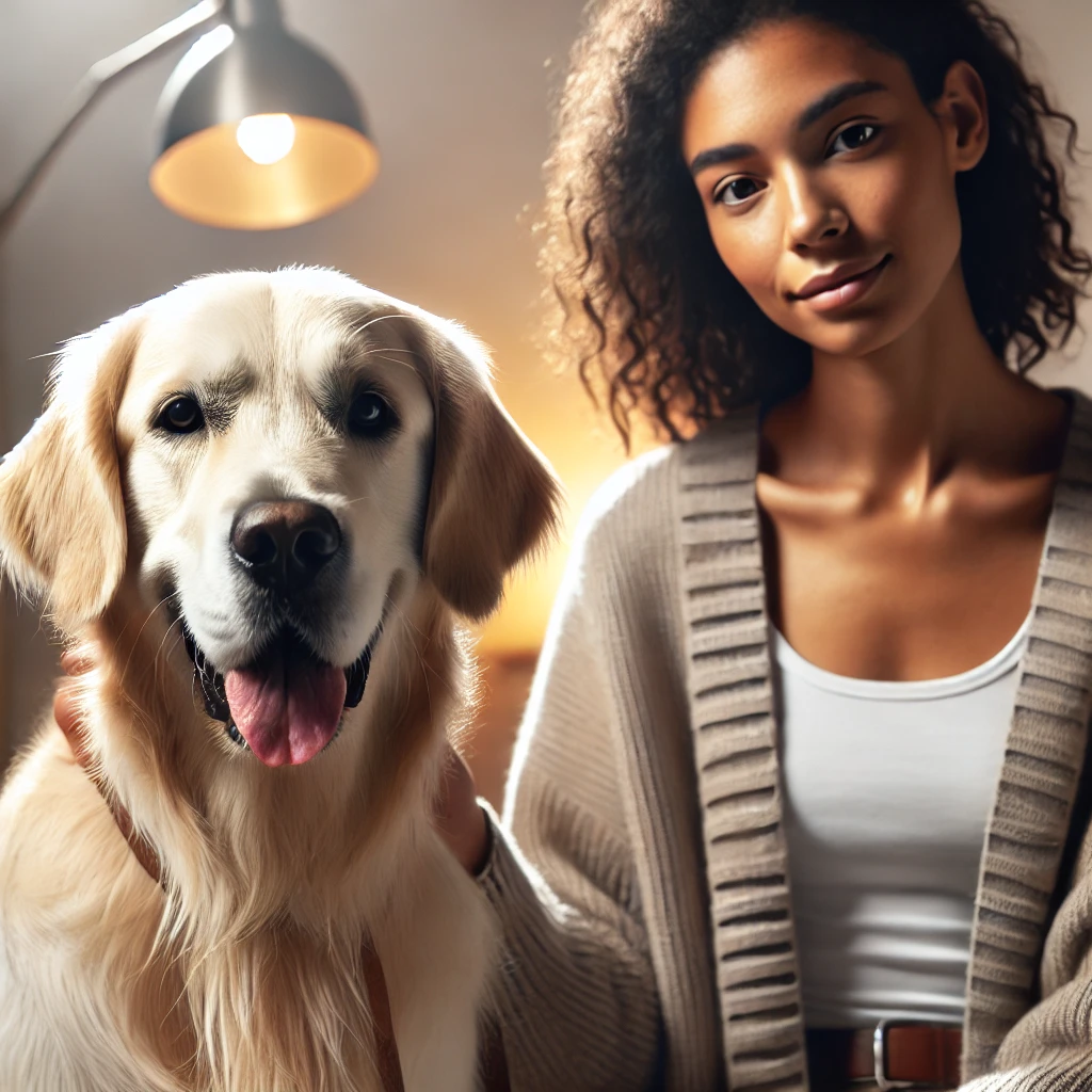 golden retriever with young woman