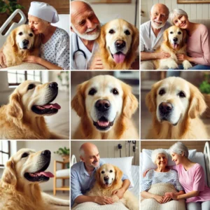 nine golden retriever images in a collage